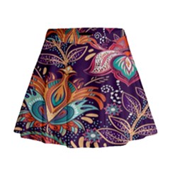 Ornamental Patterns Abstract Flower Pattern Purple Mini Flare Skirt