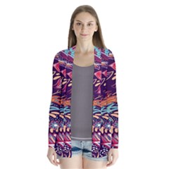 Ornamental Patterns Abstract Flower Pattern Purple Drape Collar Cardigan