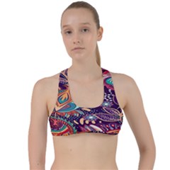 Ornamental Patterns Abstract Flower Pattern Purple Criss Cross Racerback Sports Bra