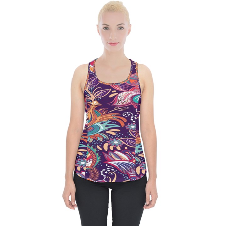 Ornamental Patterns Abstract Flower Pattern Purple Piece Up Tank Top