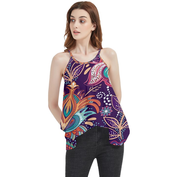 Ornamental Patterns Abstract Flower Pattern Purple Flowy Camisole Tank Top