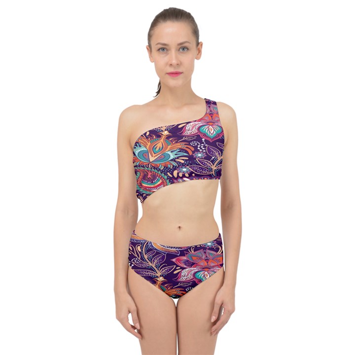 Ornamental Patterns Abstract Flower Pattern Purple Spliced Up Two Piece Swimsuit