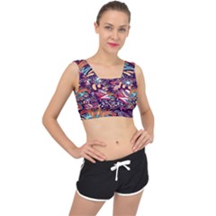 Ornamental Patterns Abstract Flower Pattern Purple V-back Sports Bra