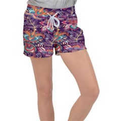 Ornamental Patterns Abstract Flower Pattern Purple Women s Velour Lounge Shorts