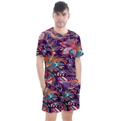 Ornamental Patterns Abstract Flower Pattern Purple Men s Mesh Tee And Shorts Set