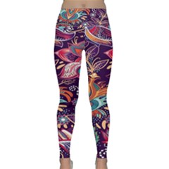 Ornamental Patterns Abstract Flower Pattern Purple Lightweight Velour Classic Yoga Leggings