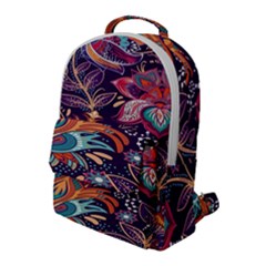 Ornamental Patterns Abstract Flower Pattern Purple Flap Pocket Backpack (large)