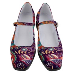 Ornamental Patterns Abstract Flower Pattern Purple Women s Mary Jane Shoes