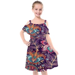 Ornamental Patterns Abstract Flower Pattern Purple Kids  Cut Out Shoulders Chiffon Dress by Jancukart