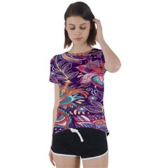 Ornamental Patterns Abstract Flower Pattern Purple Short Sleeve Open Back Tee by Jancukart