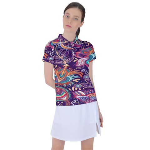 Ornamental Patterns Abstract Flower Pattern Purple Women s Polo Tee by Jancukart