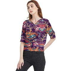 Ornamental Patterns Abstract Flower Pattern Purple Quarter Sleeve Blouse