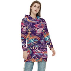 Ornamental Patterns Abstract Flower Pattern Purple Women s Long Oversized Pullover Hoodie by Jancukart