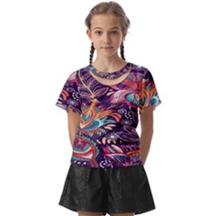 Ornamental Patterns Abstract Flower Pattern Purple Kids  Front Cut Tee