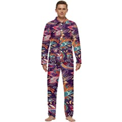 Ornamental Patterns Abstract Flower Pattern Purple Men s Long Sleeve Velvet Pocket Pajamas Set