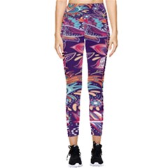 Ornamental Patterns Abstract Flower Pattern Purple Pocket Leggings 