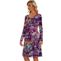 Ornamental Patterns Abstract Flower Pattern Purple Long Sleeve Dress With Pocket View2