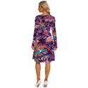 Ornamental Patterns Abstract Flower Pattern Purple Long Sleeve Dress With Pocket View4