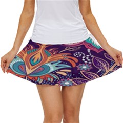 Ornamental Patterns Abstract Flower Pattern Purple Women s Skort