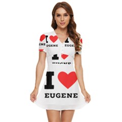 I Love Eugene V-neck High Waist Chiffon Mini Dress by ilovewhateva