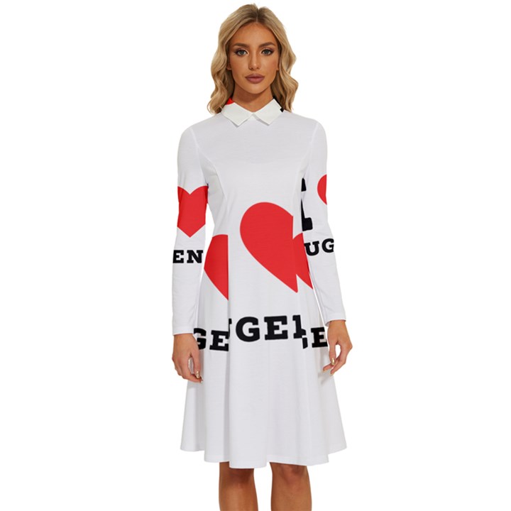 I love eugene Long Sleeve Shirt Collar A-Line Dress