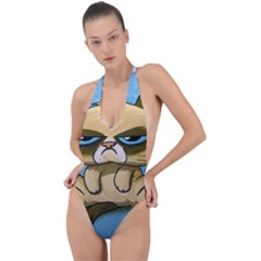 Grumpy Cat Backless Halter One Piece Swimsuit by Jancukart