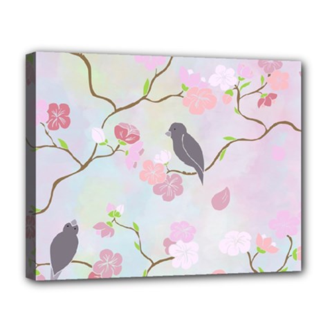 Birds Blossom Seamless Pattern Canvas 14  X 11  (stretched)