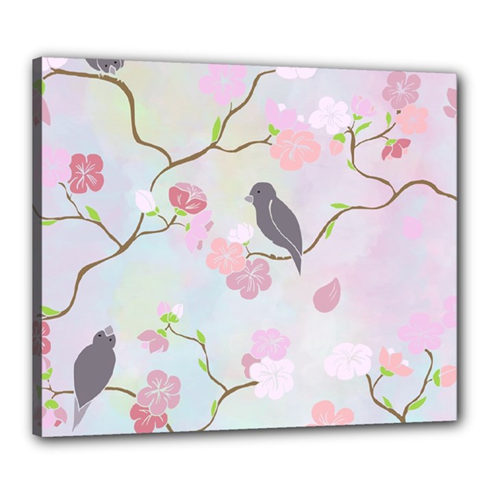 Birds Blossom Seamless Pattern Canvas 24  x 20  (Stretched)