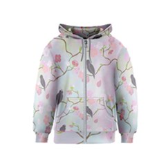 Birds Blossom Seamless Pattern Kids  Zipper Hoodie