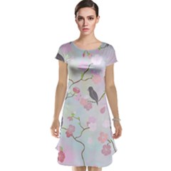 Birds Blossom Seamless Pattern Cap Sleeve Nightdress