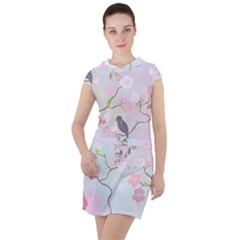 Birds Blossom Seamless Pattern Drawstring Hooded Dress by Jancukart