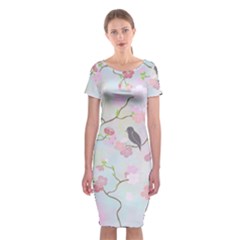 Birds Blossom Seamless Pattern Classic Short Sleeve Midi Dress by Jancukart