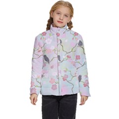 Birds Blossom Seamless Pattern Kids  Puffer Bubble Jacket Coat