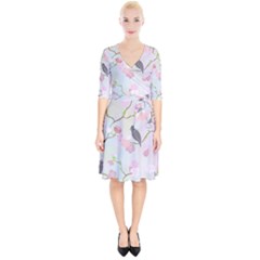 Birds Blossom Seamless Pattern Wrap Up Cocktail Dress