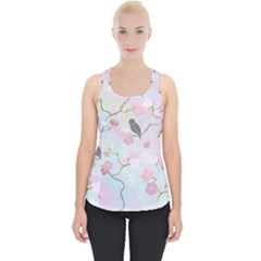 Birds Blossom Seamless Pattern Piece Up Tank Top