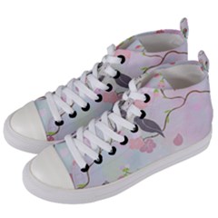 Birds Blossom Seamless Pattern Women s Mid-top Canvas Sneakers