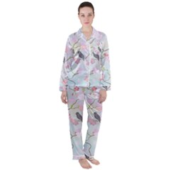 Birds Blossom Seamless Pattern Women s Long Sleeve Satin Pajamas Set	 by Jancukart