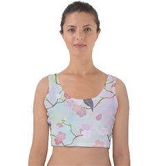 Birds Blossom Seamless Pattern Velvet Crop Top