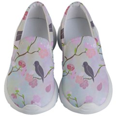 Birds Blossom Seamless Pattern Kids Lightweight Slip Ons