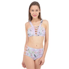 Birds Blossom Seamless Pattern Cage Up Bikini Set