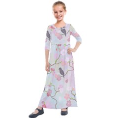 Birds Blossom Seamless Pattern Kids  Quarter Sleeve Maxi Dress by Jancukart