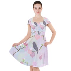 Birds Blossom Seamless Pattern Cap Sleeve Midi Dress by Jancukart