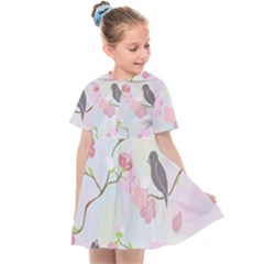 Birds Blossom Seamless Pattern Kids  Sailor Dress