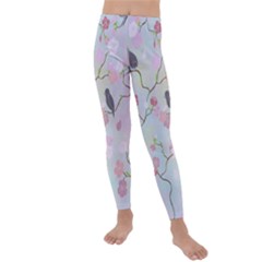 Birds Blossom Seamless Pattern Kids  Lightweight Velour Leggings