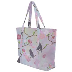 Birds Blossom Seamless Pattern Zip Up Canvas Bag