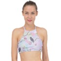 Birds Blossom Seamless Pattern Racer Front Bikini Top View1