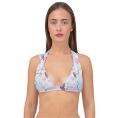 Birds Blossom Seamless Pattern Double Strap Halter Bikini Top