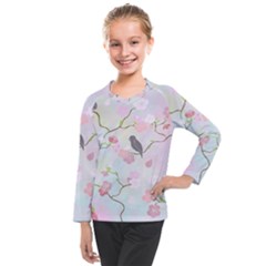 Birds Blossom Seamless Pattern Kids  Long Mesh Tee