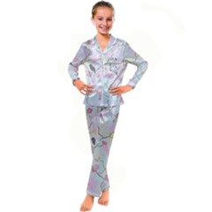 Birds Blossom Seamless Pattern Kid s Satin Long Sleeve Pajamas Set by Jancukart