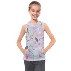 Birds Blossom Seamless Pattern Kids  Sleeveless Hoodie